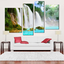 Load image into Gallery viewer, forest waterfall canvas wall art blue water scenic waterfall canvas print green nature scenery 4 piece canvas set for living room
