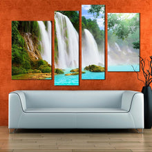 Load image into Gallery viewer, forest waterfall canvas wall art blue water scenic waterfall canvas print green nature scenery 4 piece canvas set for your living room
