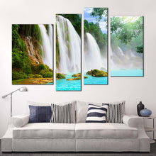 Load image into Gallery viewer, forest waterfall canvas wall art blue water scenic waterfall canvas print green nature scenery 4 piece canvas set
