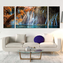 Load image into Gallery viewer, forest  waterfall  canvas  wall  art  green  plitvice  lakes  national  park  3  piece  canvas  croatia  orange  trees  autumn  waterfall  canvas  print For Living Room
