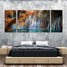 Load image into Gallery viewer, forest  waterfall  canvas  wall  art  green  plitvice  lakes  national  park  3  piece  canvas  croatia  orange  trees  autumn  waterfall  canvas  print For Bedroom
