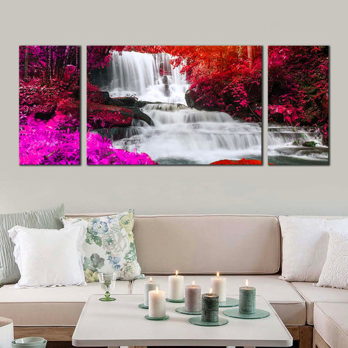 forest  waterfall  canvas  wall  art  thailand  colorful  waterfall  scenery  3  piece  canvas  print  mun  dang  waterfall  multi  canvas For Living Room