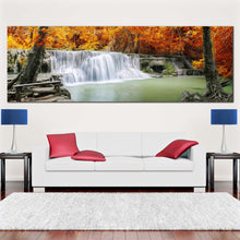 Load image into Gallery viewer, forest  waterfall  canvas  wall  art  thailand  orange  forest  in  autumn  canvas  print  green  lake  river  1  piece  canvas  artwork In Living Room
