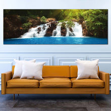 Load image into Gallery viewer, forest  waterfall  canvas  wall  art  waterfall  blue  water  1  piece  canvas  streaming  water  green  forest  canvas  print In Living Room
