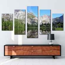 Load image into Gallery viewer, forest waterfall canvas wall art white sierra nevada mountains waterfall canvas print california green yosemite national park 5 piece canvas
