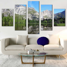 Load image into Gallery viewer, forest waterfall canvas wall art white sierra nevada mountains waterfall canvas print california green yosemite national park 5 piece canvas In Living Room
