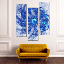 Load image into Gallery viewer, fractal  abstract  canvas  print  blue  abstract  circles  3  piece  canvas  wall  art  white  abstract  bright  graphics  triptych  canvas In Living Room
