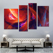 Load image into Gallery viewer, fractal abstract canvas wall art abstract patterns design 4 piece canvas red blue bright abstract glow canvas print for living room
