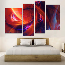 Load image into Gallery viewer, fractal abstract canvas wall art abstract patterns design 4 piece canvas red blue bright abstract glow canvas print in bedroom
