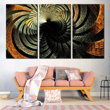 Load image into Gallery viewer, fractal abstraction canvas print fractal illustration abstract digital graphic 3 piece canvas wall art grey black abstract pattern multiple canvas In Living Room
