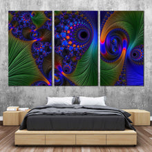 Load image into Gallery viewer, fractal abstraction canvas wall art green deep abstract art print blue elegant abstract 3 piece multi canvas artwork In Bedroom
