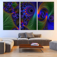 Load image into Gallery viewer, fractal abstraction canvas wall art green deep abstract art print blue elegant abstract 3 piece multi canvas artwork For Living Room
