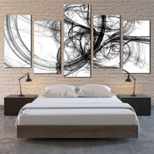 Load image into Gallery viewer, fractal design canvas print black abstract digital fractal art 5 piece canvas wall art white artistic abstract canvas set For Bedroom
