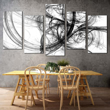 Load image into Gallery viewer, fractal design canvas print black abstract digital fractal art 5 piece canvas wall art white artistic abstract canvas set In Dining Room
