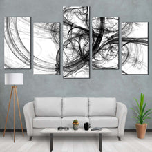 Load image into Gallery viewer, fractal design canvas print black abstract digital fractal art 5 piece canvas wall art white artistic abstract canvas set For Living room
