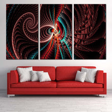 Load image into Gallery viewer, fractal design canvas wall art red abstract pattern 3 piece canvas print brown creative fractal design multiple canvas In Living Room
