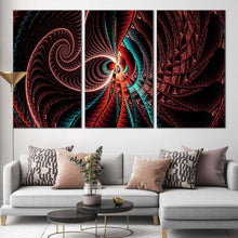 Load image into Gallery viewer, fractal design canvas wall art red abstract pattern 3 piece canvas print brown creative fractal design multiple canvas For Living Room
