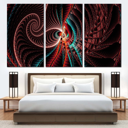 fractal design canvas wall art red abstract pattern 3 piece canvas print brown creative fractal design multiple canvas For Bedroom