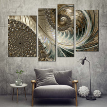 Load image into Gallery viewer, fractal design canvas wall art yellow luxury abstract canvas print brown abstract fractal design 4 piece canvas for your living room 
