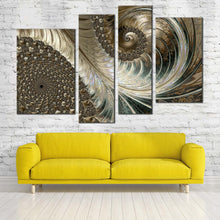 Load image into Gallery viewer, fractal design canvas wall art yellow for living room luxury abstract canvas print brown abstract fractal design 4 piece canvas in living room
