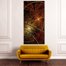 Load image into Gallery viewer, fractal  flower  canvas  wall  art  brown  digital  abstract  art  1  piece  vertical  canvas  print  yellow  abstract  flower  design  canvas  artwork In Living Room
