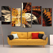 Load image into Gallery viewer, fractal flower canvas wall art orange digital abstract floral 5 piece canvas print yellow abstract pattern multiple canvas For Living room
