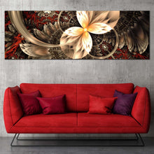 Load image into Gallery viewer, fractal  flower  canvas  wall  art  red  symmetrical  abstract  1  piece  canvas  abstract  digital  artwork  graphic  wide  canvas  brown  elegant  abstract  canvas  print In Living Room
