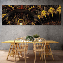 Load image into Gallery viewer, fractal  flower  canvas  wall  art  yellow  digital  abstract  painting  wide  canvas  black  graphic  abstract  panoramic  canvas  print For Dinning Room
