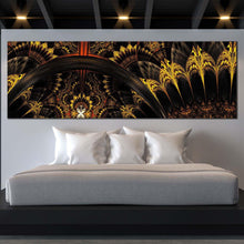 Load image into Gallery viewer, fractal  flower  canvas  wall  art  yellow  digital  abstract  painting  wide  canvas  black  graphic  abstract  panoramic  canvas  print For Bedroom
