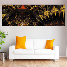 Load image into Gallery viewer, fractal  flower  canvas  wall  art  yellow  digital  abstract  painting  wide  canvas  black  graphic  abstract  panoramic  canvas  print In Living Room
