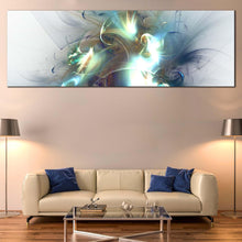 Load image into Gallery viewer, fractal  glow  canvas  wall  art  white  elegant  abstract  panoramic  canvas  blue  green  abstract  canvas  artwork In Living Room
