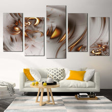 Load image into Gallery viewer, fractal illustration canvas wall art brown abstract graphic fractal illustration 5 piece canvas print grey elegant abstract multiple canvas In Living Room
