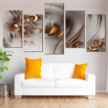 Load image into Gallery viewer, fractal illustration canvas wall art brown abstract graphic fractal illustration 5 piece canvas print grey elegant abstract multiple canvas For Living room
