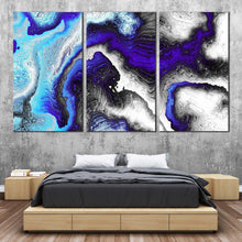 Load image into Gallery viewer, fractal pattern canvas print abstract liquid texture 3 piece canvas wall art blue black abstract multiple canvas For Bedroom
