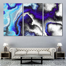 Load image into Gallery viewer, fractal pattern canvas print abstract liquid texture 3 piece canvas wall art blue black abstract multiple canvas For Living Room
