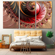 Load image into Gallery viewer, fractal swirl canvas wall art red abstract art spin 3 piece canvas orange graphic illustration triptych canvas print For Bedroom
