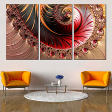 Load image into Gallery viewer, fractal swirl canvas wall art red abstract art spin 3 piece canvas orange graphic illustration triptych canvas print For Living Room
