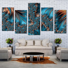 Load image into Gallery viewer, fractal texture canvas wall art brown abstract fantasy art print blue elegant abstract fractal 5 piece multi canvas In Living Room
