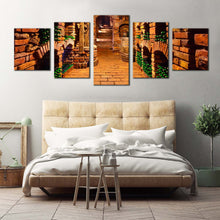 Load image into Gallery viewer, france winery canvas wall art orange wine cellar canvas set green wine bottles canvas print champagne glasses clicking 5 piece canvas For Bedroom
