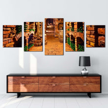 Load image into Gallery viewer, france winery canvas wall art orange wine cellar canvas set green wine bottles canvas print champagne glasses clicking 5 piece canvas
