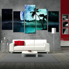 Load image into Gallery viewer, full big moon over ocean 5 piece wall art for home decor In Living Room
