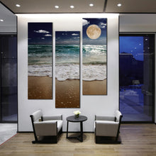 Load image into Gallery viewer, full  moon  blue  sky  ocean  seascape  3  panel  canvas  print For Living Room
