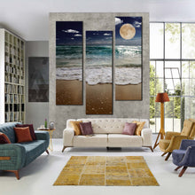 Load image into Gallery viewer, full  moon  over  ocean  triptych  canvas  wall  art For Living Room
