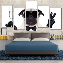 Load image into Gallery viewer, funny dog canvas wall art white black cool pug multi canvas artwork new year dog 5 piece canvas set For Bedroom
