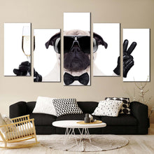 Load image into Gallery viewer, funny dog canvas wall art white black cool pug multi canvas artwork new year dog 5 piece canvas set For Living Room
