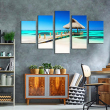 Load image into Gallery viewer, gazebo beach canvas wall art punta cana sea green ocean 5 piece canvas print dominican republic blue sky ocean multi canvas artwork
