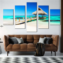 Load image into Gallery viewer, gazebo beach canvas wall art punta cana sea green ocean 5 piece canvas print dominican republic blue sky ocean multi canvas artwork For Living room
