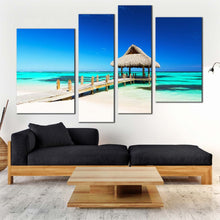 Load image into Gallery viewer, gazebo ocean canvas wall art dominican republic blue ocean 4 piece canvas print punta cana sea green beach multi canvas for your living room 
