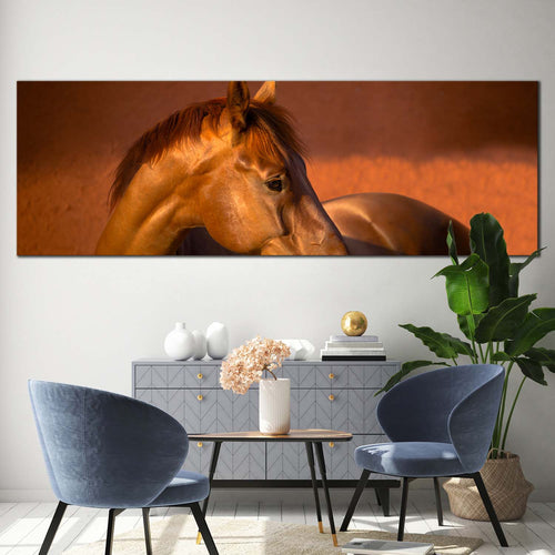 gelding  horse  canvas  wall  art  brown  horse  in  nature  canvas  artwork  chestnut  horse  in  orange  field  1  piece  canvas  print For Living Room