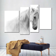 Load image into Gallery viewer, gelding horse canvas wall art isolated white grey horse 4 piece canvas set gelding horse canvas print for living room
